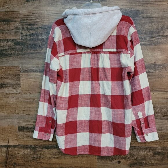 American Eagle Buffalo Plaid Hoodie M Hi Low Hem Pocket Front Gorpcore - Picture 3 of 9